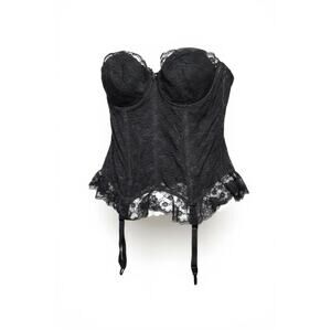 Goddess Black Lace Longline Bustier Corset w/ Garters 38D